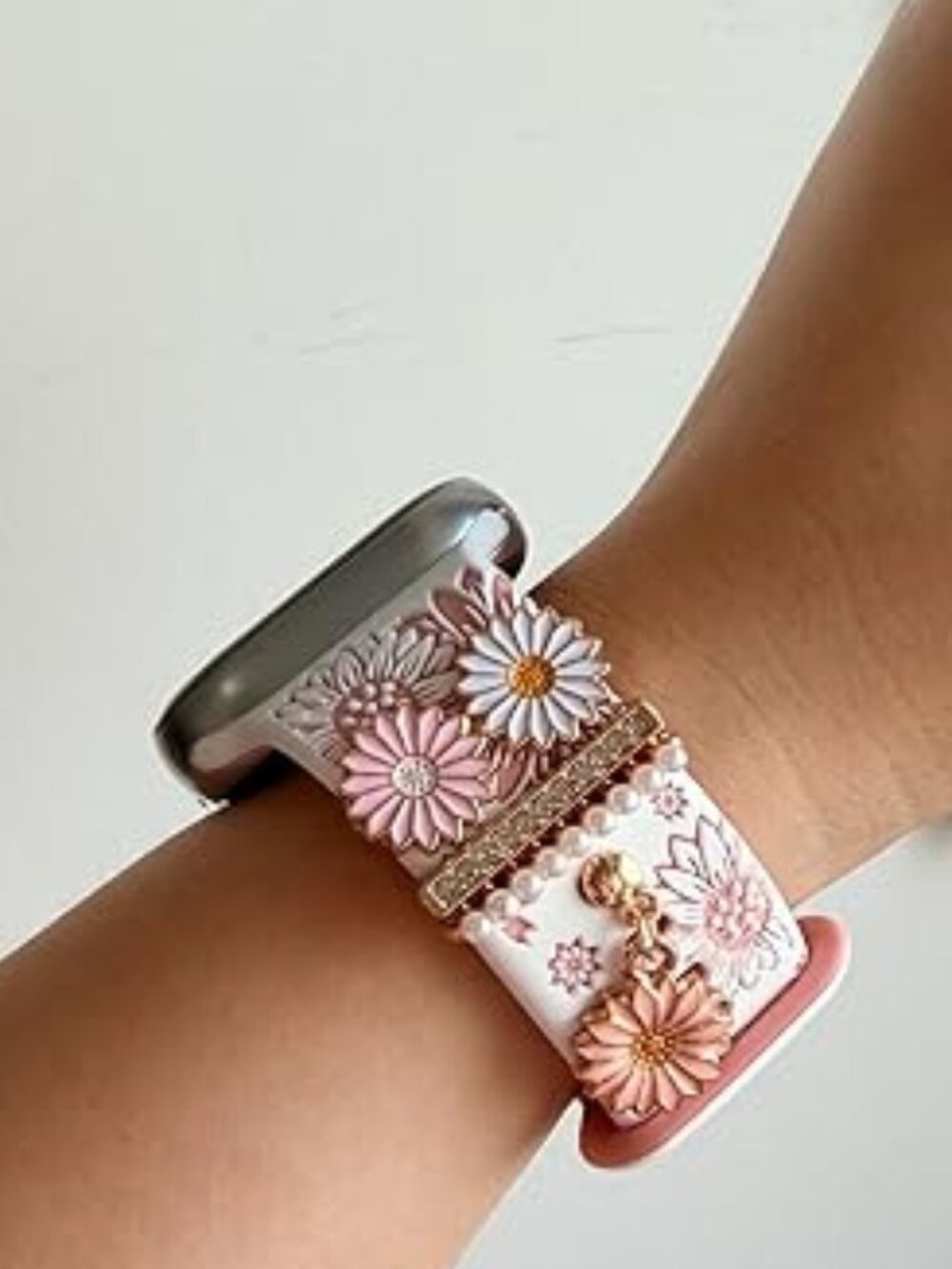 Sunflower Heart Pink Band With Charms Compatible with Apple Watch